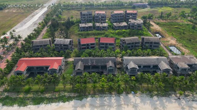 Abandoned Resort Son Thuy Beach Danang Vietnam Drone Pan Up 4K 30FPS