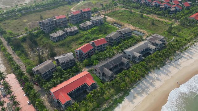 Abandoned Ghost Hotel Danang Vietnam On The Beach Drone Circling 4K 30FPS