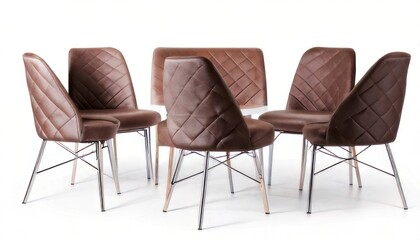 Naklejka premium Elegant Brown Velvet Dining Chairs with Chrome Legs Set.