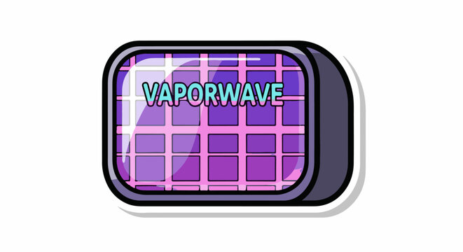 A purple button with a grid pattern and the word "VAPORWAVE