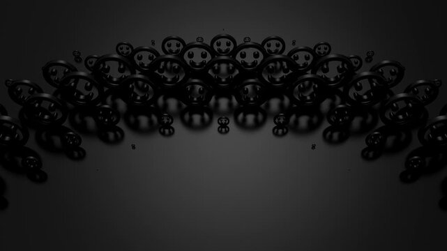 Smiles Form a Wave. Abstract motion, two color, 3d rendering, 4k resolution
