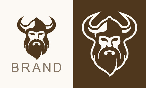 Powerful Viking Warrior Head Logo Vector Design - Bold Bearded Norse Mascot Icon for Sports Team Branding, Brewery Emblem, Fitness Gym Club, and Retro Barbarian Corporate Identity