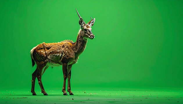 Elegant deer standing gracefully against a vibrant green backdrop.