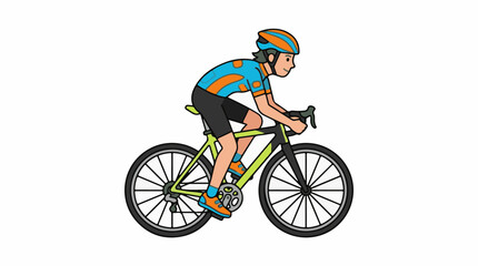 Fototapeta premium A person in a blue and orange cycling outfit rides a green bike