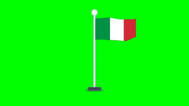 Animated Italian Flag on Pole over Green Screen