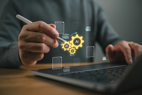Business professional using AI-powered document processing to classify, organize, and automate digital files with intelligent workflows, improving accuracy, productivity, and enterprise efficiency.