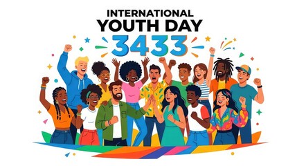 Fototapeta premium International youth day celebration with diverse group of young people