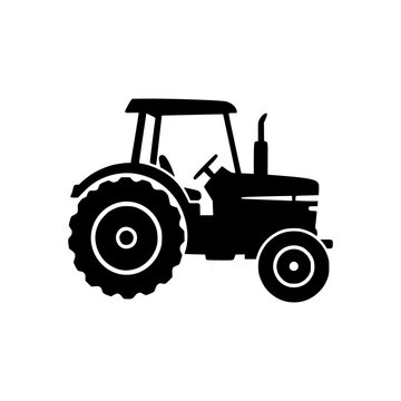 Farm Tractor Silhouette: A black silhouette of a farm tractor with large rear wheels and a smaller front wheel, representing agriculture and rural work.