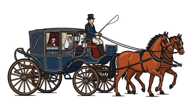 Steam locomotive pulling vintage passenger cars with horses.