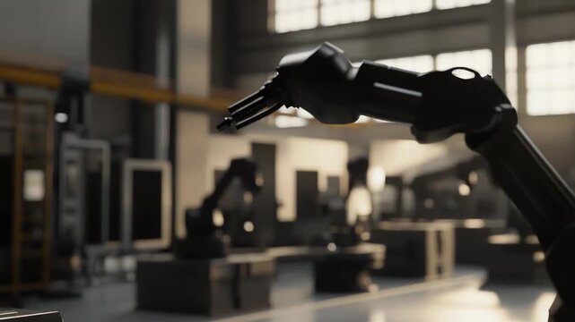 Robotic arm precisely working on a product, symbolizing advanced manufacturing, industrial automation, and the efficiency of industry 4.0 in a smart factory environment