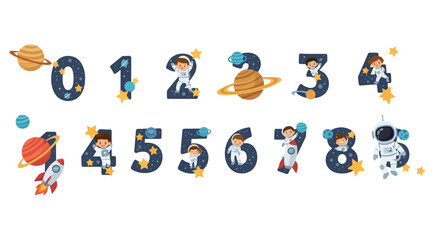 Space themed numbers set with astronauts and planets © Muzamil