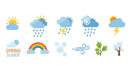Fototapeta premium Colorful weather icons for seasons and climate forecast