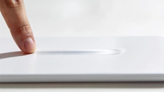 Hovering fingertip starting contact, pressing and sliding to engage circular sensor on white device