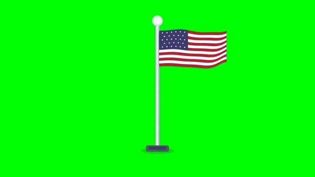 USA Flag Waving on Flagpole Animation on Green Screen