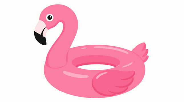 Vibrant inflatable pink flamingo swimming pool ring and summer vacation float. Flat vector illustration of a fun water toy for pool parties, beach holidays, and tropical leisure activities.