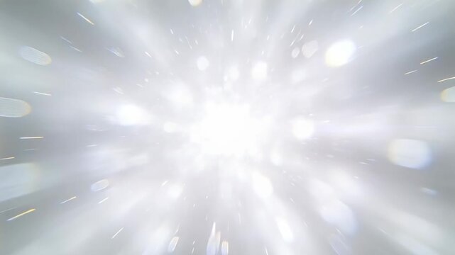 Camera zooming toward star ornament emitting bright flare in studio, revealing sparkles and flares