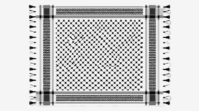Traditional black and white checkered shemagh scarf or keffiyeh, a cultural Middle Eastern headwear symbol of heritage and identity, depicted in a clean flat vector style on light background.