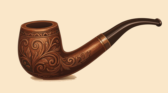Classic vintage wooden smoking tobacco pipe with elegant curved stem flat vector illustration, traditional gentleman luxury accessory and retro antique masculine lifestyle graphic design asset