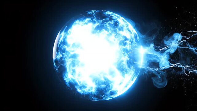 A vibrant, abstract explosion of blue and white energy bursts against a stark black background, creating a dynamic and otherworldly visual effect.