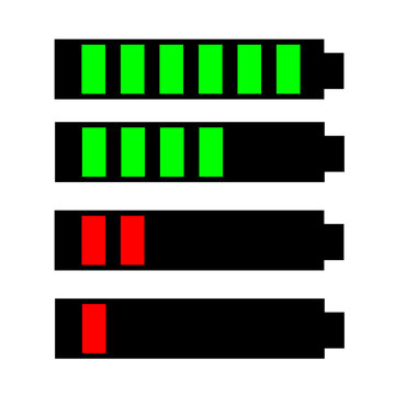 Set of phone battery load charge information level full energy