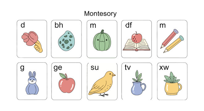 Educational montessori flashcards for preschool learning