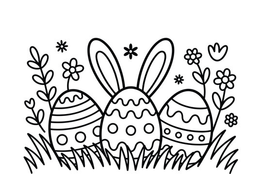 Easter eggs with rabbit ears coloring page line art illustration coloring graphics