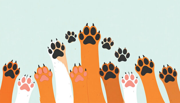 Dogs Paws Raised Up Together.