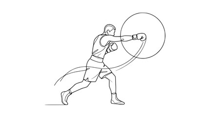 Fototapeta premium Boxer Punching Dynamic Motion Line Art White Background