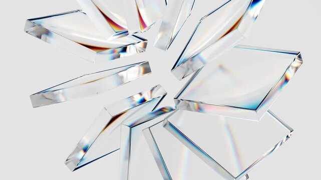 Abstract glass 3d block shapes mooving on a white background. Seamless looping video. 4k abstract motion graphics dynamic futuristic design