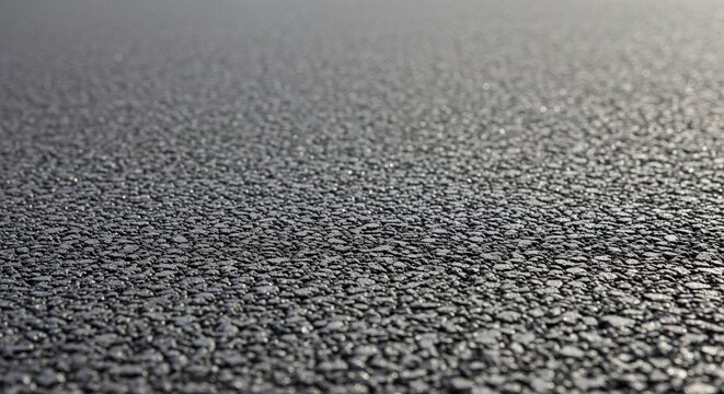 Extreme close-up of a dark asphalt texture with fine gravel particles creating a granular surface for construction and road use