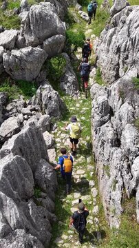 Mountaineers trekking along an ancient historical caravan route