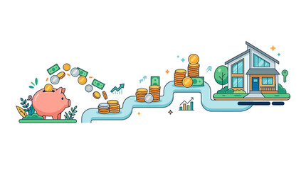 Fototapeta premium House Savings Goal Financial Journey Illustration