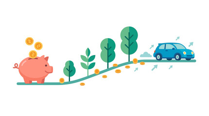 Naklejka premium Car Savings Goal Personal Finance Illustration