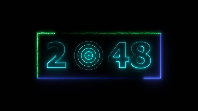 48 years neon bright number text radio wave red color 4k illustration. New year celebration number. Black background 4k illustration.