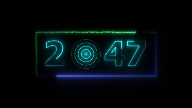 47 years neon bright number text radio wave red color 4k illustration. New year celebration number. Black background 4k illustration.