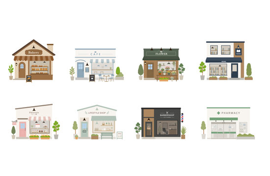 可愛いショップの建物外観イラストセット