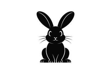 Fototapeta premium Minimalist black silhouette icon of sitting rabbit with silhouette, minimalist