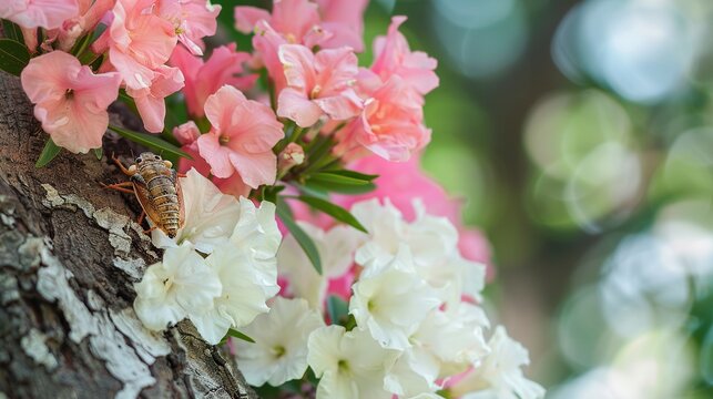 Crape myrtle flowers and cicada shell summer