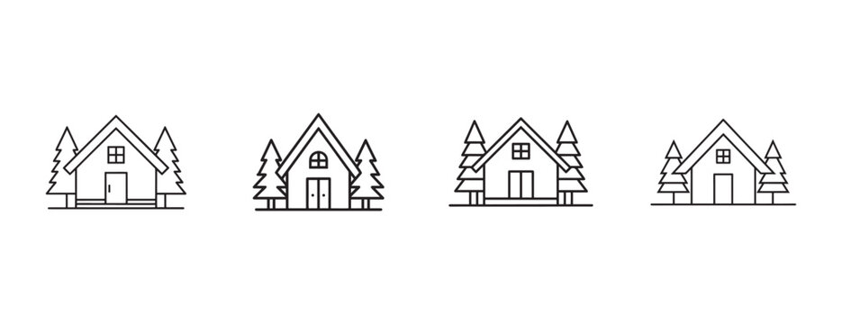 Line drawing of houses with trees around  simple black and white illustrations of houses with pine trees  simple house and tree drawings