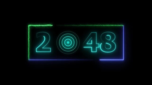 48 years neon bright number text radio wave red color animation. New year celebration number. Black background 4k video.