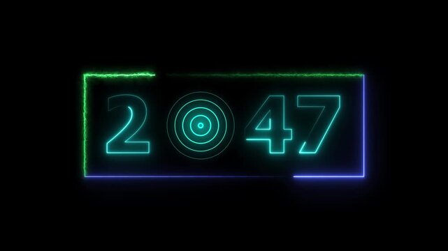 47 years neon bright number text radio wave red color animation. New year celebration number. Black background 4k video.