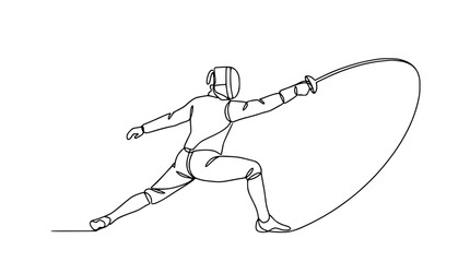 Fototapeta premium Continuous Line Drawing of a Fencer in Action with Sword