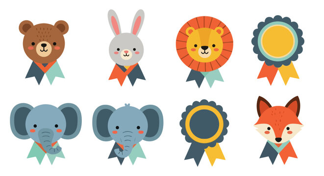Animal prize ribbons for children with cute character faces