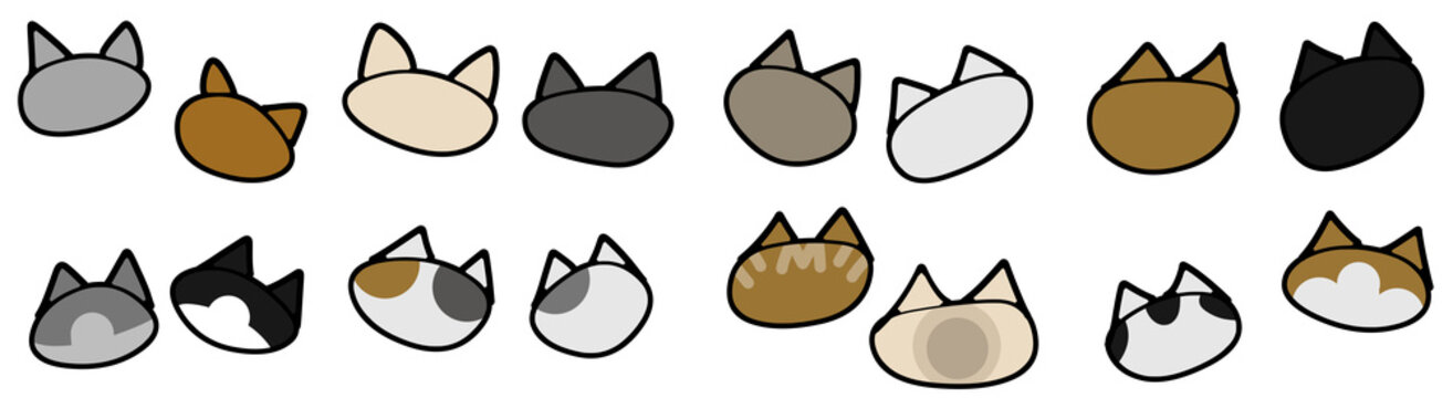 Cute seamless border pattern featuring various illustrated cat heads on a white background.