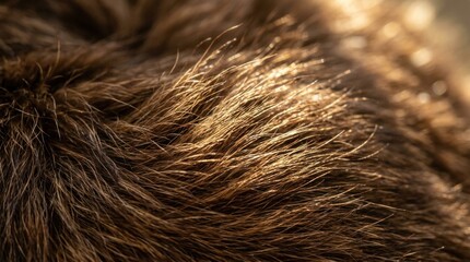 Fototapeta premium close macro shot showing brown fur texture with sunlight highlights