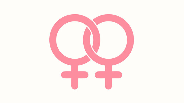 Two interlocking female gender symbols representing lesbian pride and female solidarity, flat vector illustration on a light background for LGBTQ+ rights, equality, and diversity social themes.