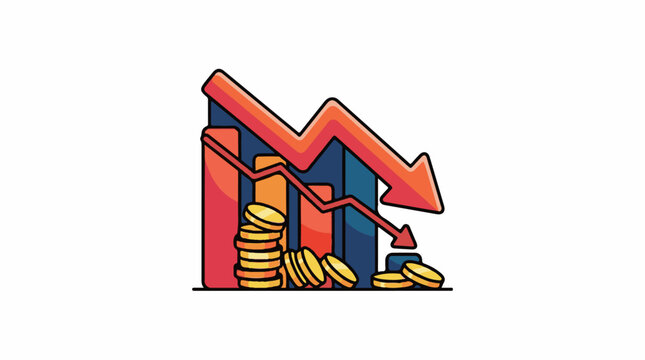 A colorful cartoon graph with coins and arrows