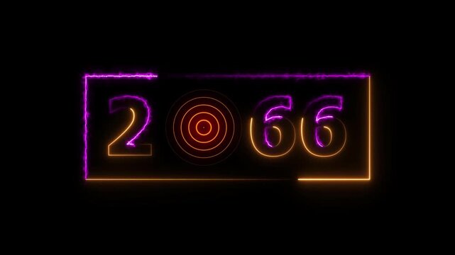 2066 years neon bright number text radio wave colorful animation. New year celebration number. Black background 4k video.