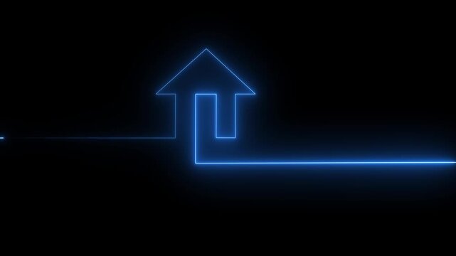 blue collar House icon glowing neon light Neon line home icon. motion graphic of neon home. 4k video.