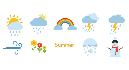 Fototapeta premium Weather and seasonal icons for meteorological forecasting